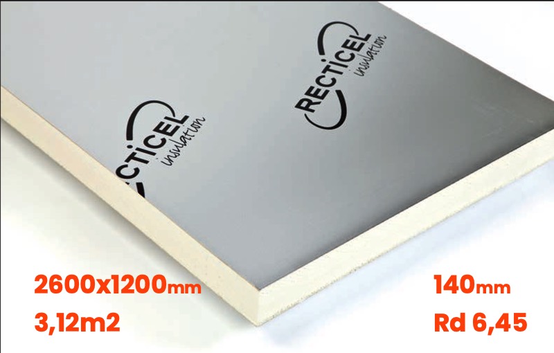 140MM PIR (Rd 6,45) Recticel Eurothane 2600x1200mm 3,12m2 isolatieplaat